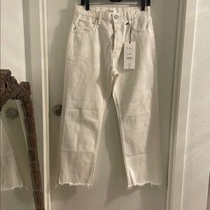 NWT MOUSSY 27 X 27” white aurora wide leg straight Button fly crop jean $322.00